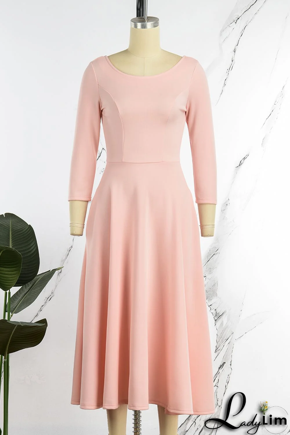 Pink Casual Elegant Solid Patchwork O Neck A Line Dresses