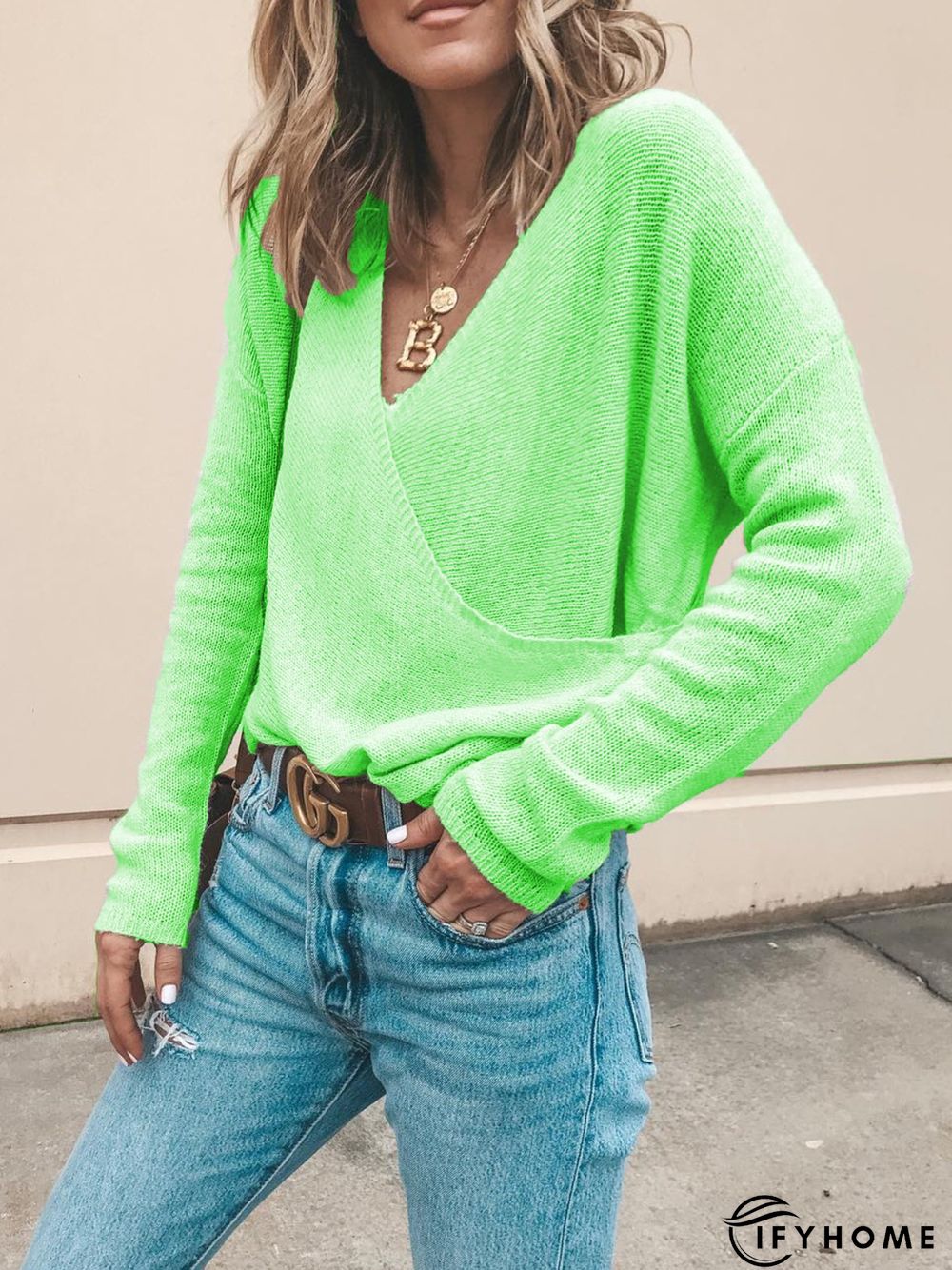 Women Casual Top Tunic V Neck Sweater | IFYHOME