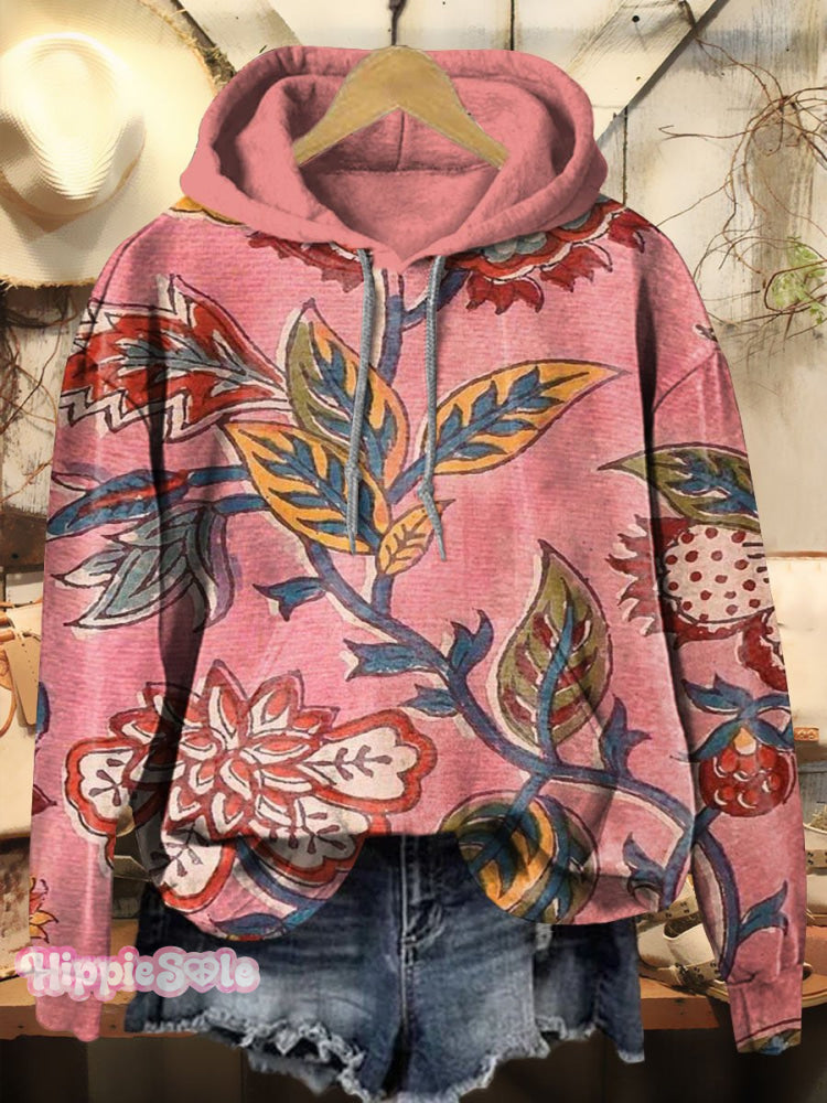 Vintage Floral Print Casual Hoodie Sweatshirt Multicolor / S