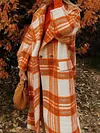 Urban Color-Block Plaid Lapel Collar Buttoned Loose Fashion Woolen Outerwear