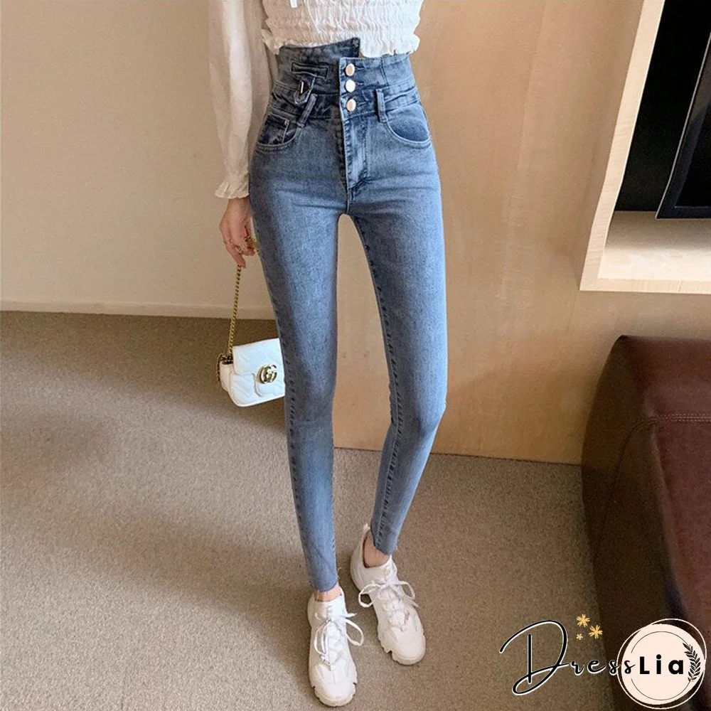 Woman Skinny Jeans High Waist Clothes Blue Denim Clothing Streetwear Vintage Quality Sretch Fashion Harajuku