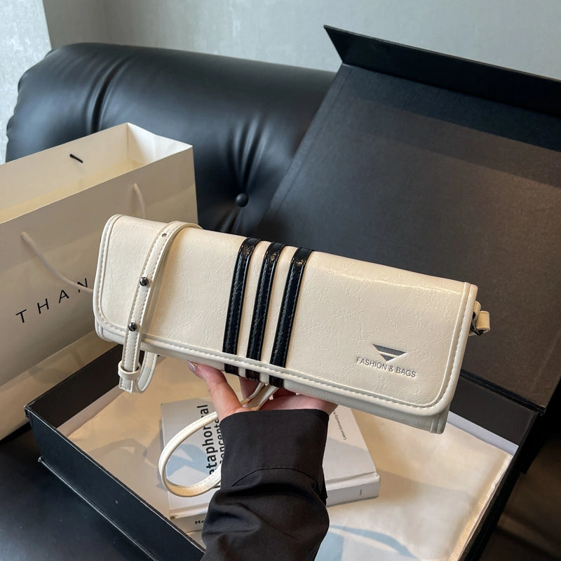 Women’s Medium Pu Leather Stripe Basic Vacation Streetwear Sewing Thread Square Flip Cover Shoulder Bag