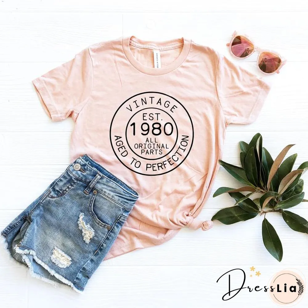 VINTAGE 1980 SHIRT 42ND BIRTHDAY FUNNY GRAPH COTTON WOMEN TSHIRTS SHORT SLEEVES TEES PLUS