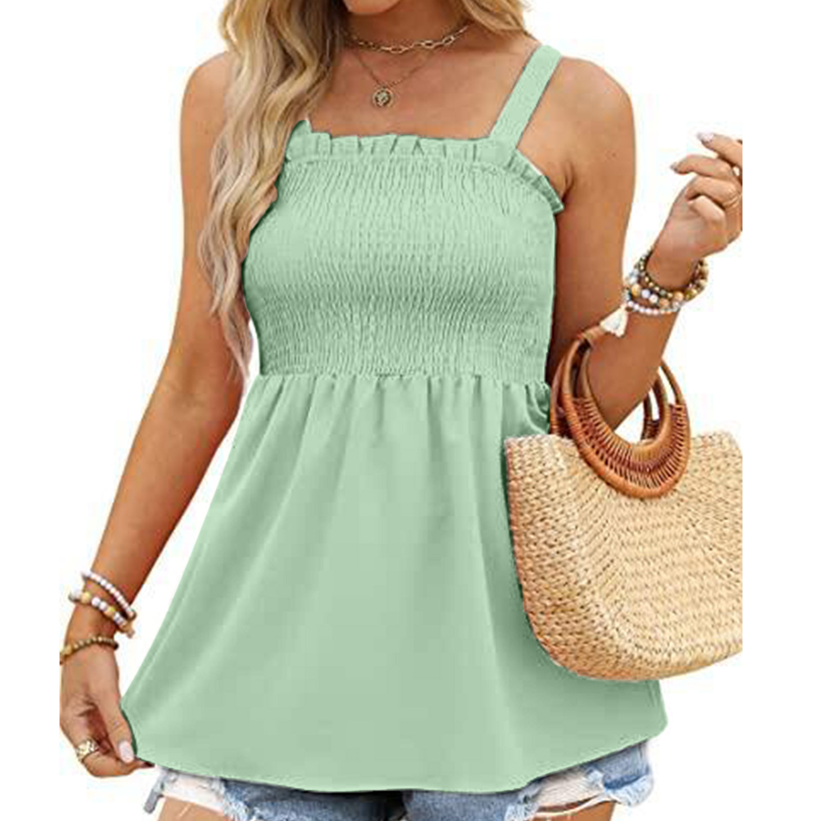 Women's Pleated Casual Bandeau Elegant Loose Tunic Camisole Top