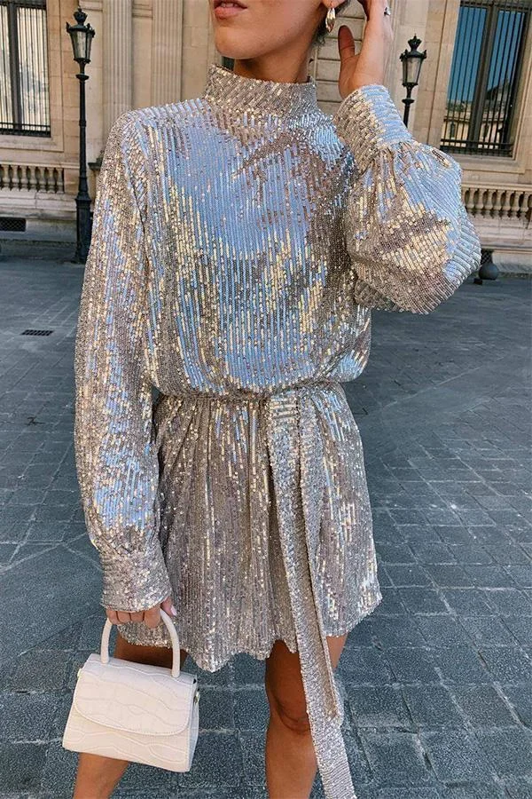 Sequined Turtleneck Dress