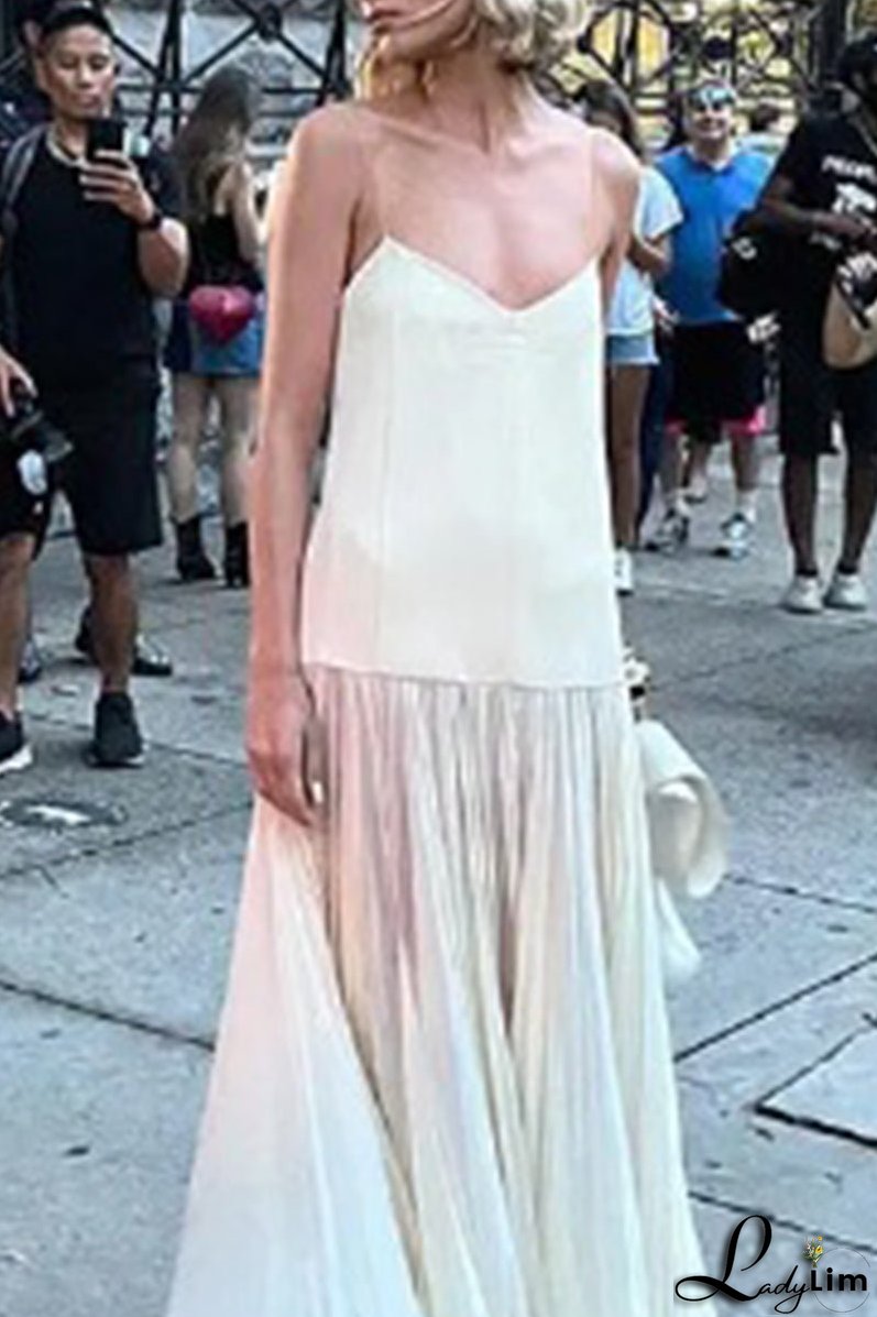 Sexy Solid Patchwork V Neck Sling Dresses