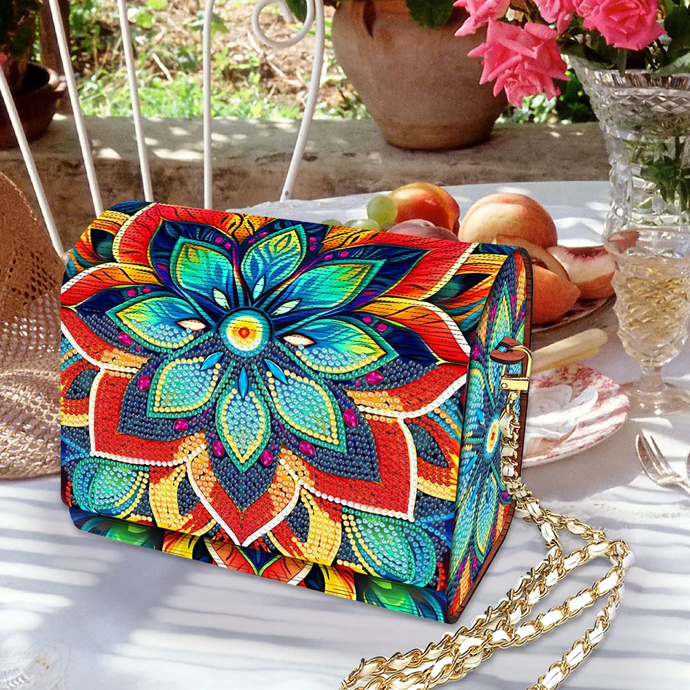 DIY Mandala Diamond Art Wooden Coin Pouch with Chain 5D Diamond Painting Purse