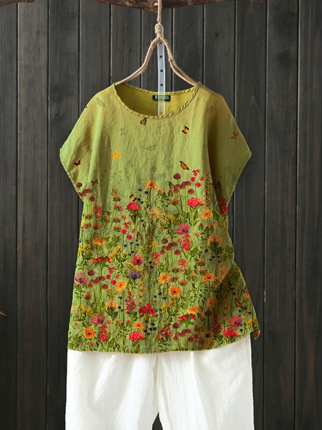 Flower Casual Cotton-Blend Floral Shirts & Tops - VSMEE