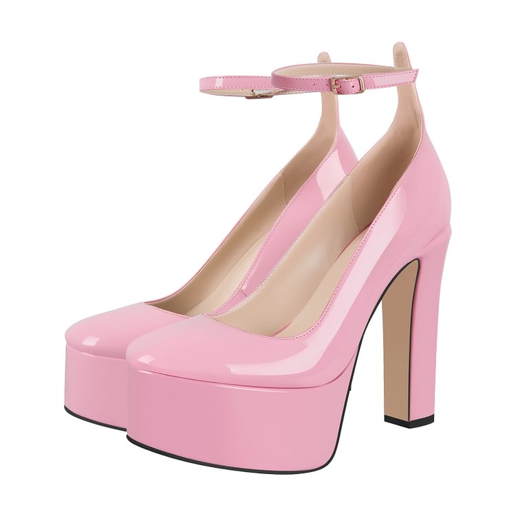 Sweet Party Girl Unique Pink Chunky Heel Platform Pumps