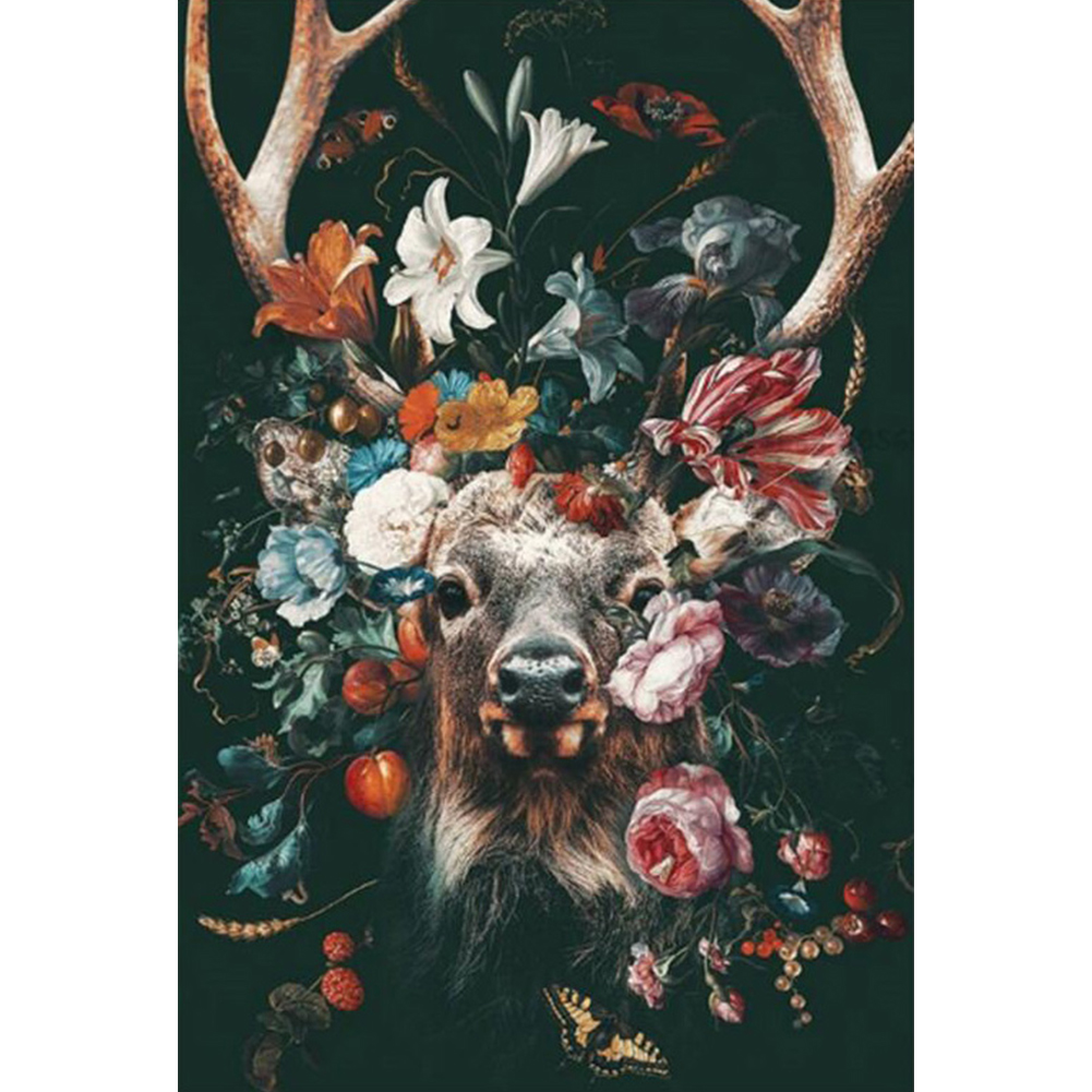 

30*40CM - Round Drill Diamond Painting - Flower Elk, 501 Original