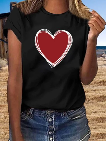 Bestdealfriday Vintage Short Sleeve Love Printed Crew Neck Plus Size Casual Tops 8923807