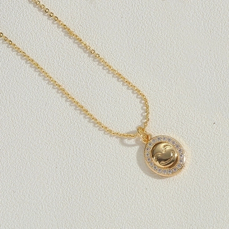 Copper 14K Gold Plated Vintage Style Minimalist Lips Heart Shape Bird Hollow Out Inlay Zircon Pendant Necklace