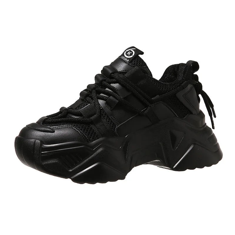 Platform Sneakers Women 2021 New Fashion Height Increasing Chunky Shoes Solid Pink Black Girls Casual Sneakers Trainers