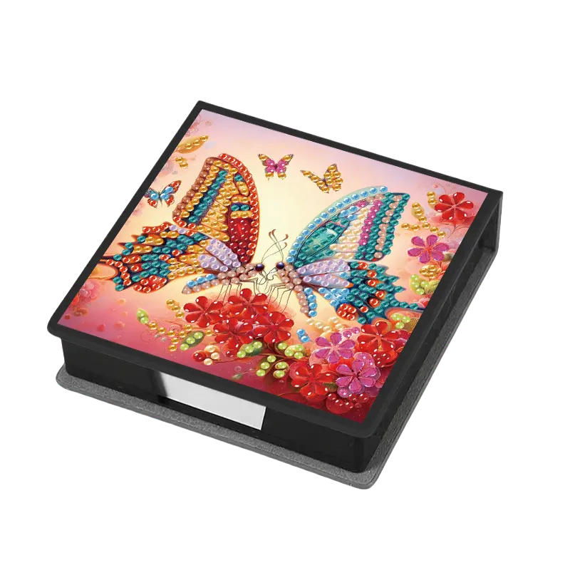 Two Butterflies PU DIY 5D Diamond Painting Note Box w/160 Sheets for Office Home