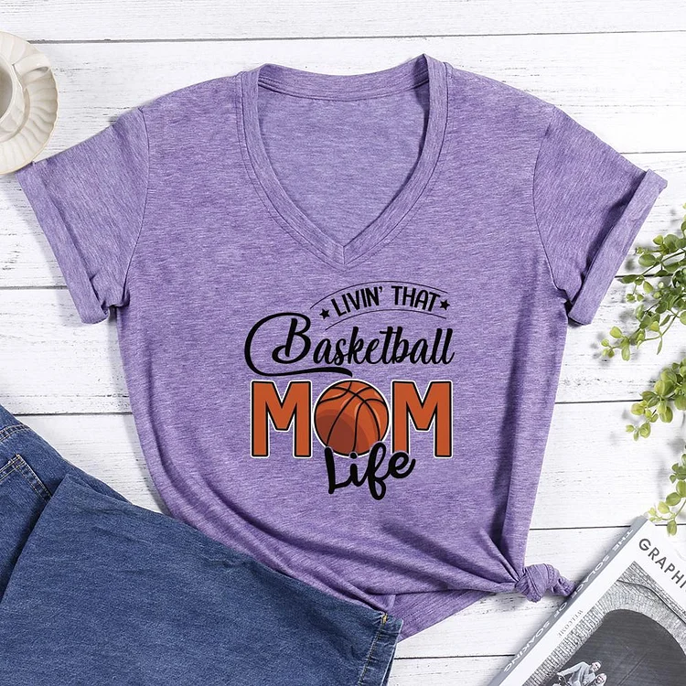 Living That Basketball Mom Life V-neck T Shirt-Annaletters