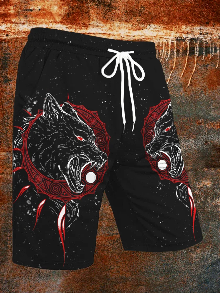 Broswear Men's Norse Mythology Wolf Gradient Drawstring Shorts