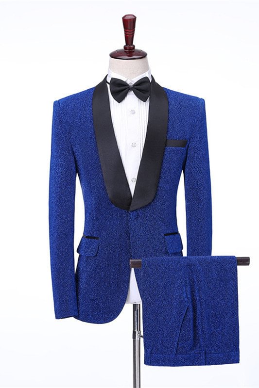 Slim Fit Chic Royal Blue Shawl Lapel Wedding Men Suits | Ballbellas Ballbellas