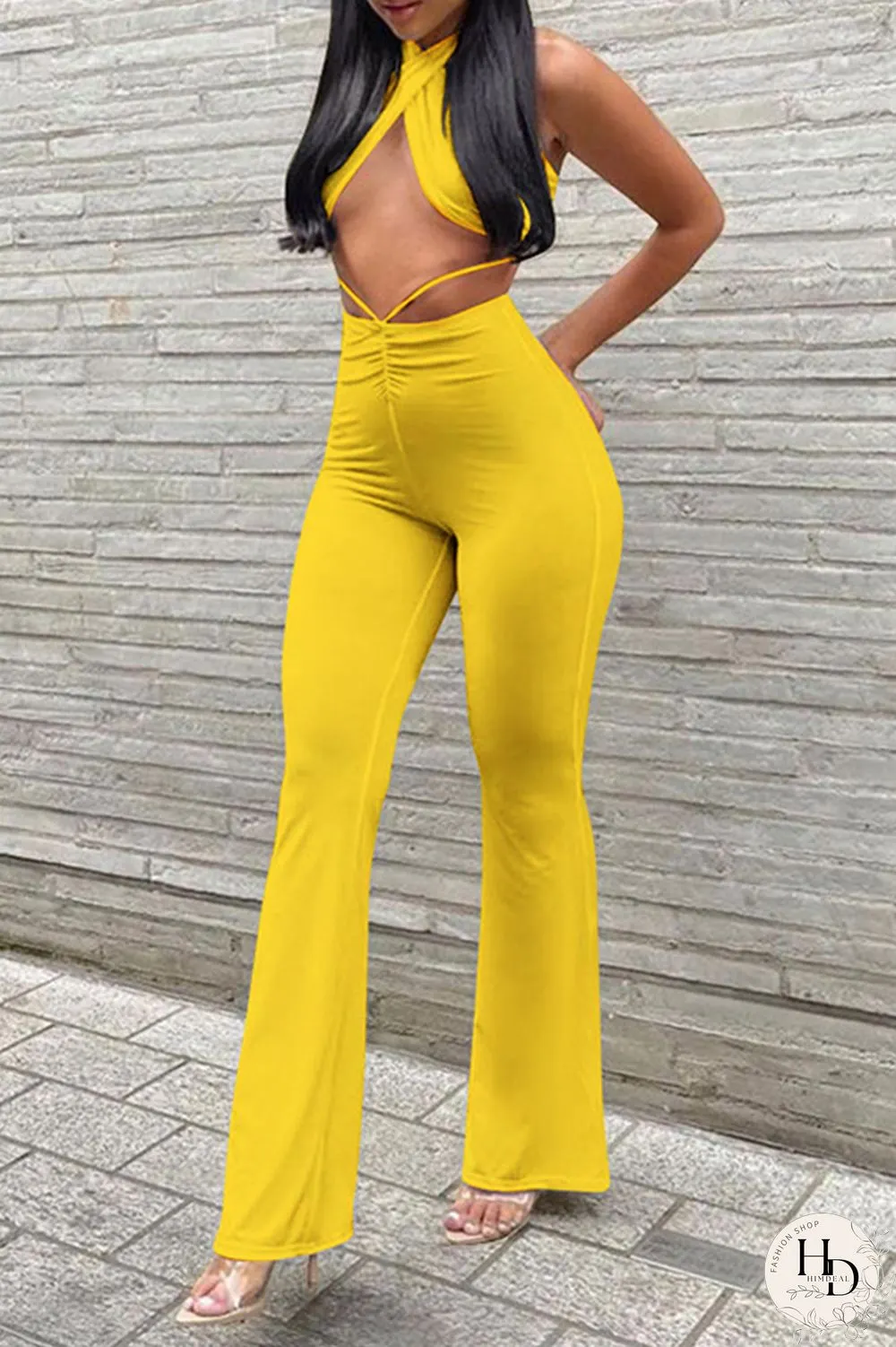 Red Fashion Sexy Solid Backless Halter Sleeveless Two Pieces