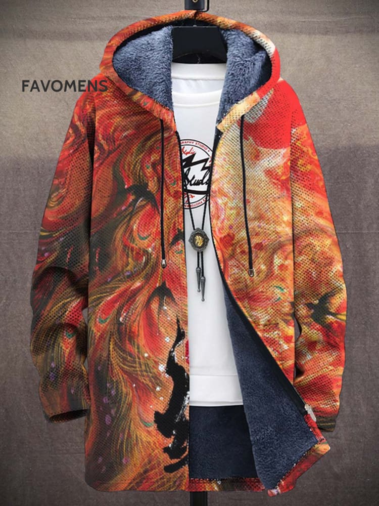 Red And Vibrant Printing Unisex Plush Thick Long-Sleeved Sweater Cardigan Coat Colorful / S