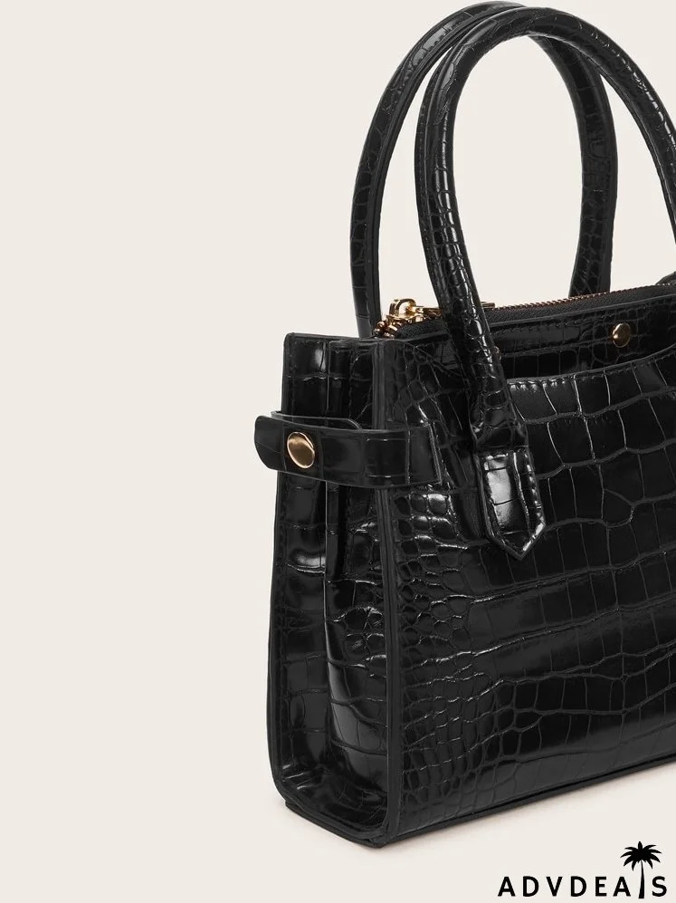 Croc Embossed Satchel Bag