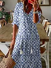 Women's Shift Dress Short Maxi Dress half Sleeve Floral Print Summer Fall V Neck Casual Geometric Printed Dress