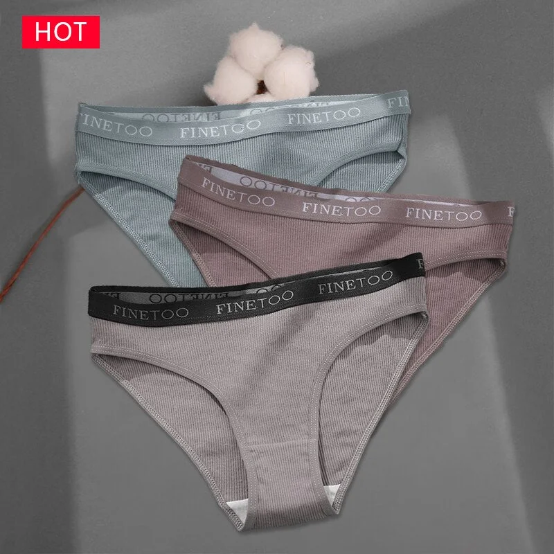 FINETOO 3Pcs/set Colorful Stripes Panties Women's Cotton Briefs M-XL Low-Rise Rainbow Underwear Ladies Underpants Girls Panties