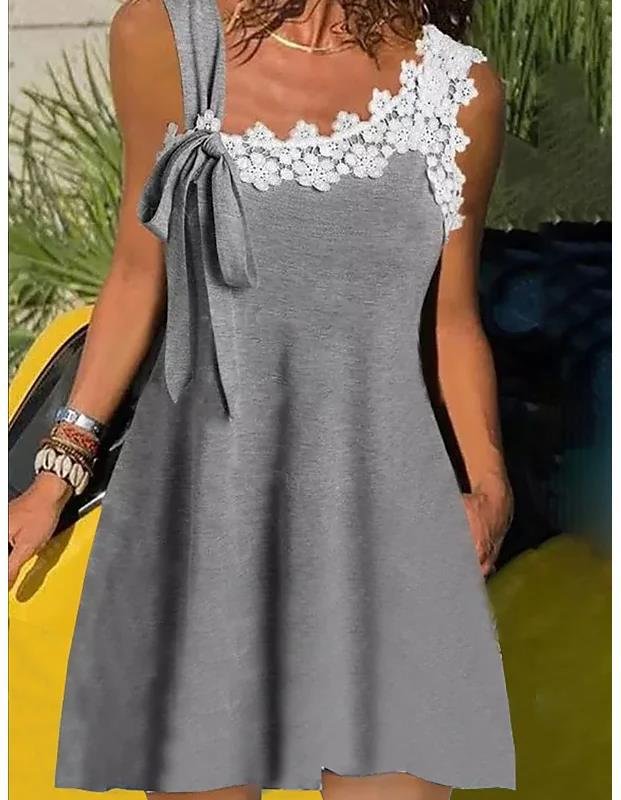 Lace Panel One Shoulder Sleeveless Slim Fitting Knit Dress | EGEMISS