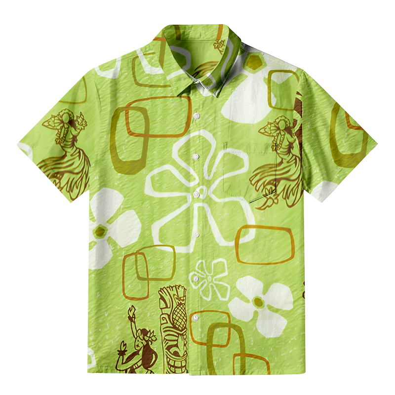 Hula Girl Green Button-up Shirt  artssus