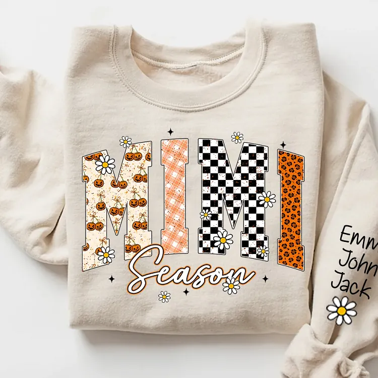Personalized Mimi Sweatshirt with Grandkids Names, Fall Pumpkin Floral Mimi Season Custom Gift