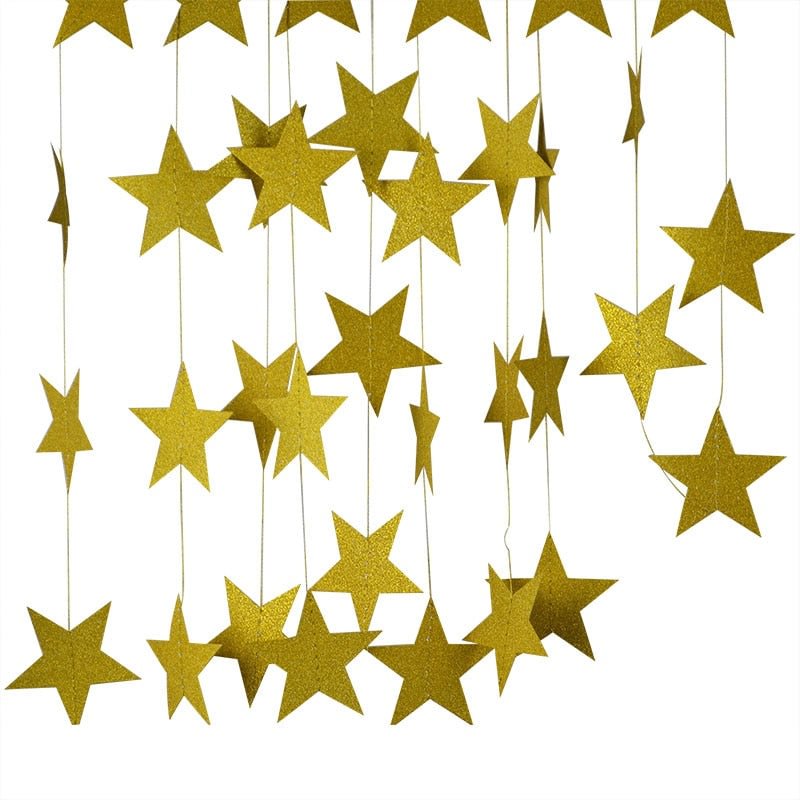 4M 7cm Paper Garland Star Shape String Banners Baby Shower Bunting Hanging Paper Happy Birthday Wedding Party Home Decoration