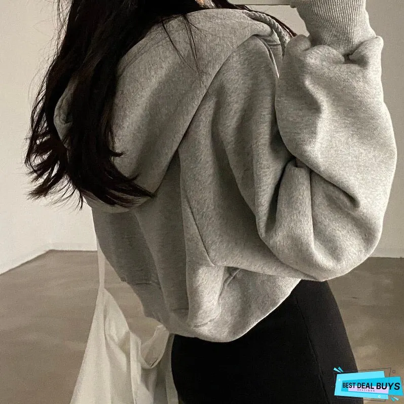 Autumn New Long Sleeve Hooded Hoodies Women Solid Color Kroean Style Vintage Sweatshirt