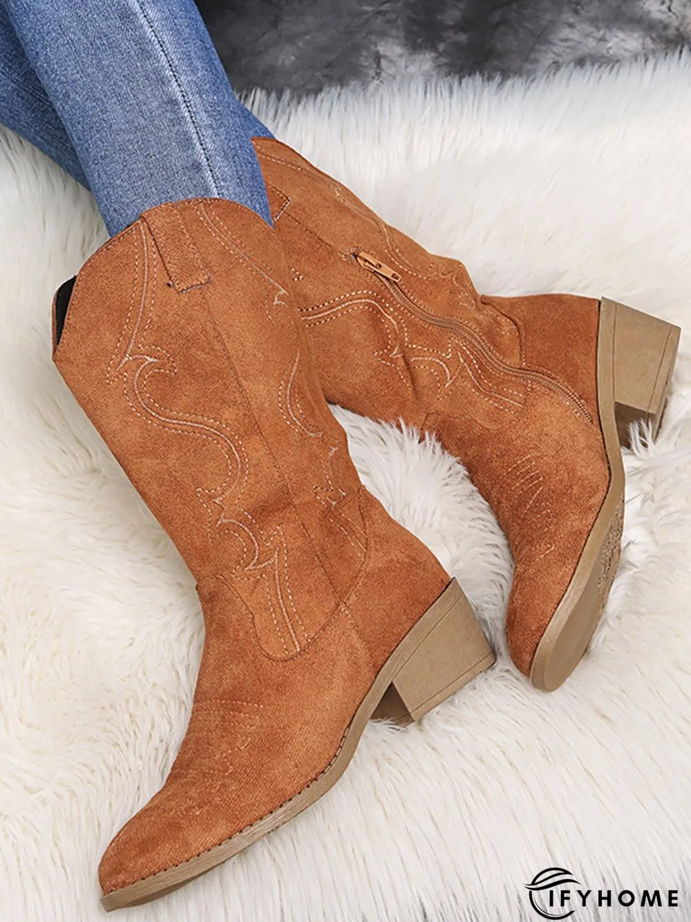Vintage Faux Suede Embroidery Western Boots | IFYHOME