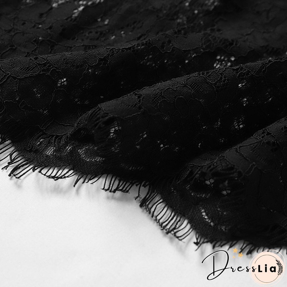 Womens Summer Long Sleeve Lace Crochet Flared Sleeve O-Neck Mini A-Line Dress