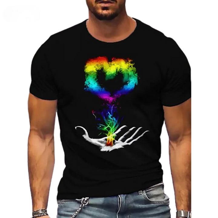 Rainbow Love O-Neck Summer Short Sleeve Men's T-Shirts Black