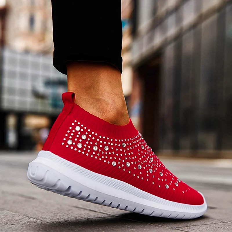 Women's Crystal Breathable Orthopedic Arch Support Slip-On Walking Sneakers Shoes
