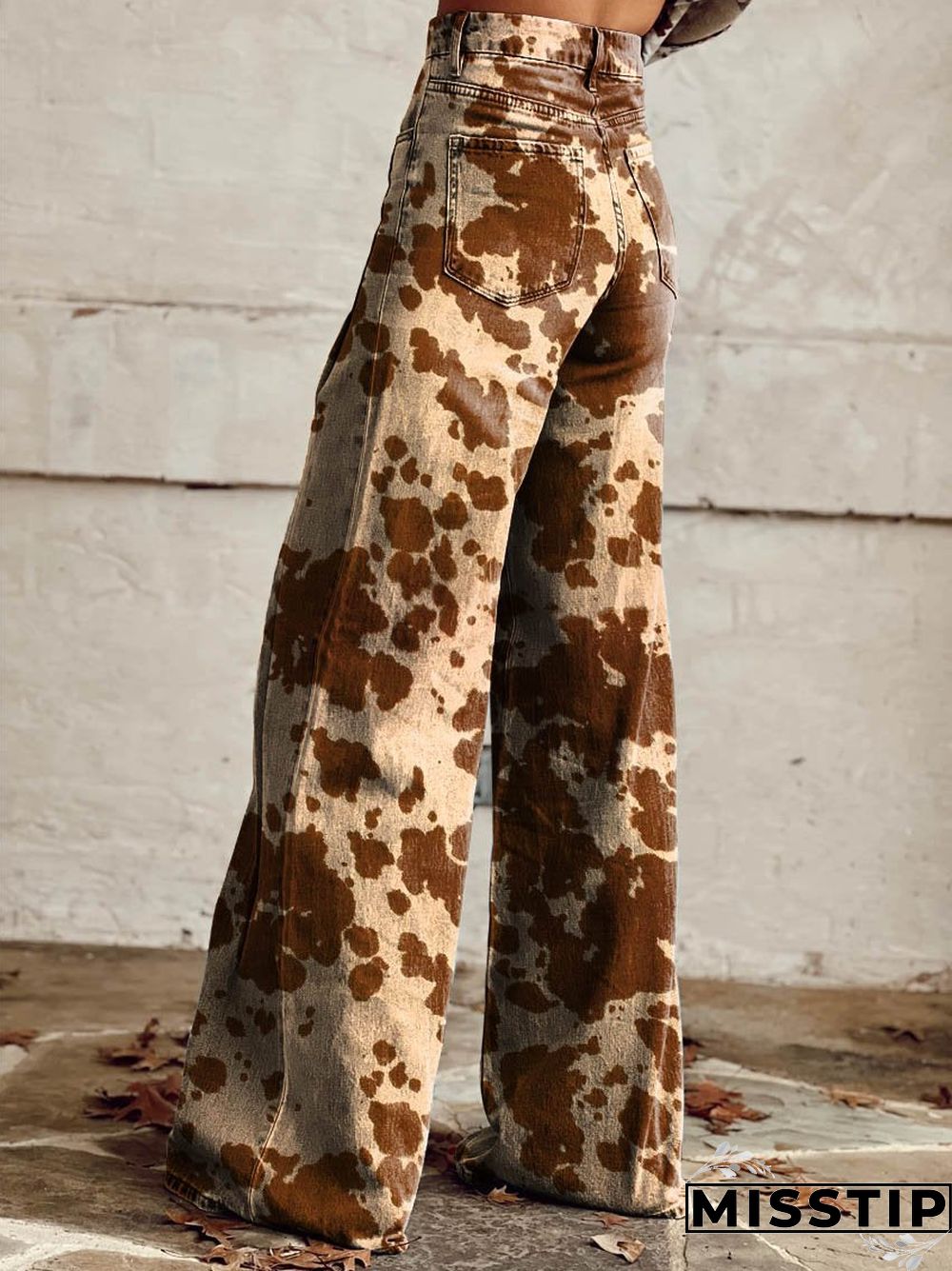 Women's Brown Cow Texture Print Casual Wide Leg Pants