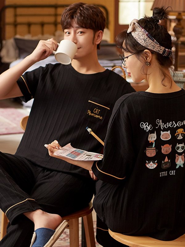 Comfortable Stripe Short Sleeve T-Shirt&Pants Pajama Set
