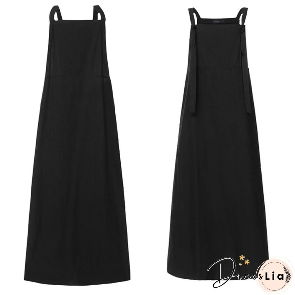 Women Summer Plus Size Strappy Maxi Sundress Loose Solid Pinafore Overalls Holiday Dress Oversized