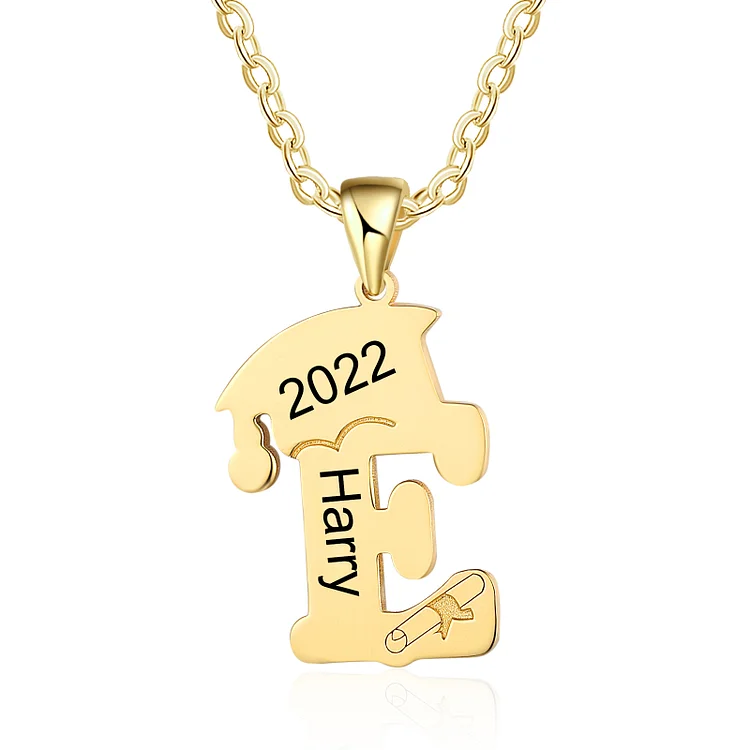 Personalized Letter Necklace with Bachelor Cap & Diploma