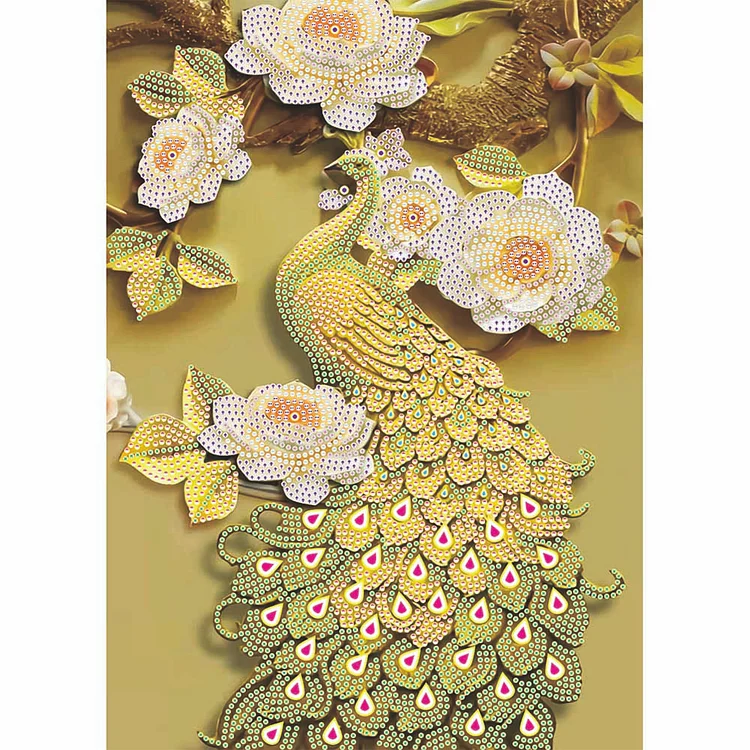 Flower Peafowl  Special Shape Partial  Diamond Painting 30*40cm