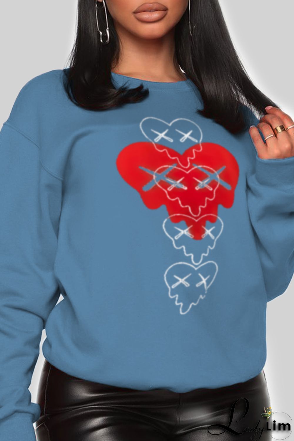 Grey Fashion Vintage Print Patchwork O Neck Tops