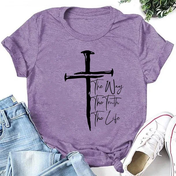 The Way The Truth Letter Cross Print Women Slogan T-Shirt