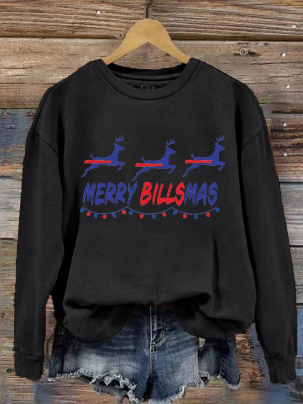Women\'s Christmas Football \"MERRY BILLSMAS\" Printed Sweatshirt - BSRTRL0100