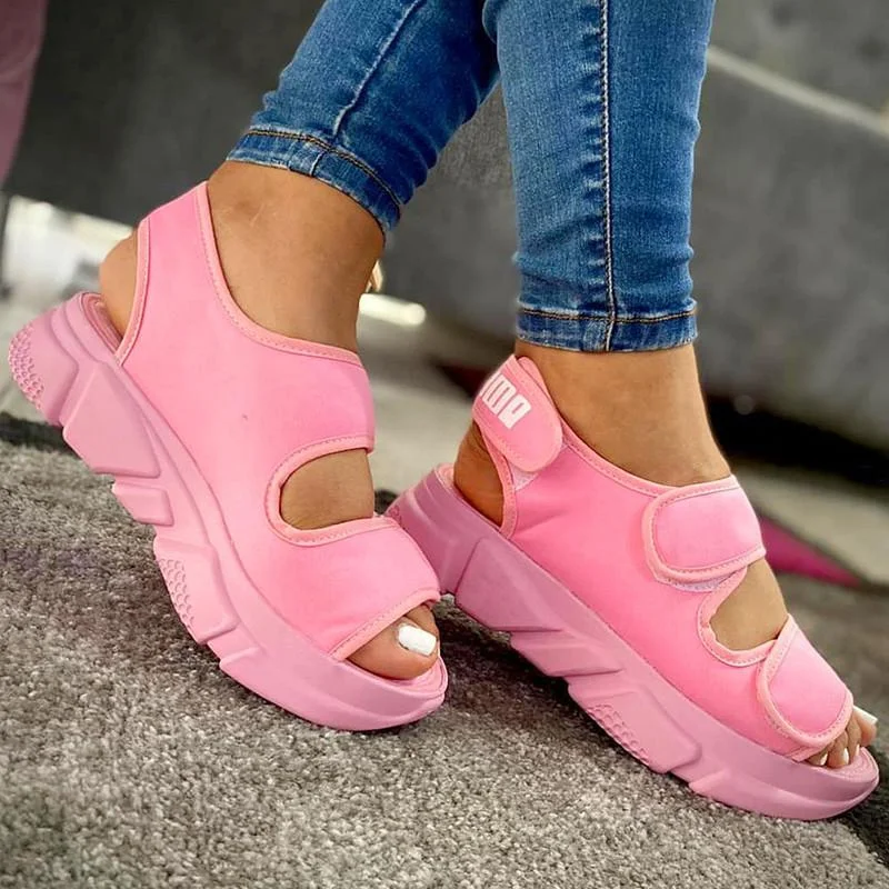 Women Sandals Wedges Hook&loop Platform Solid Color Ladies Shoes 2021 Summer New Fashion Casual Outdoor Beach Female Footwear