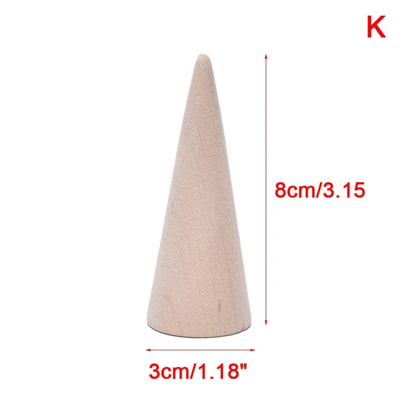 Vintage Natural Wood Cone Ring Holder Retail Stores Jewelry Display Stand Organizer Storage Rack