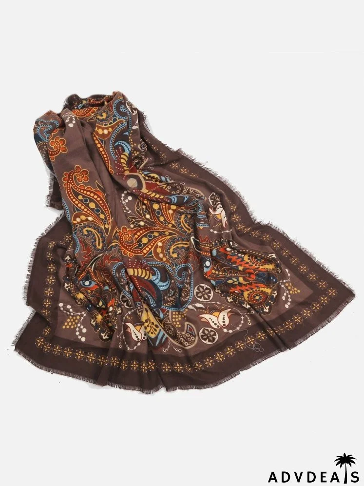 Color Block Woolen Paisley Pattern Scarf