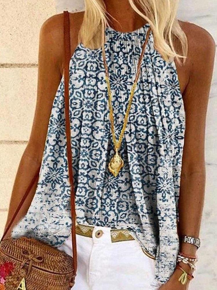 WoodyOrnament Mysterious Print Halter Neckline Cami