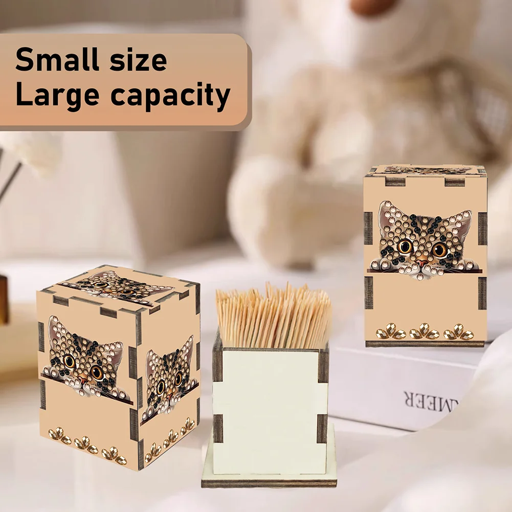 5D DIY Diamond Art Handmade Toothpick Holder Rhinestone Toothpick Box (Kitten)