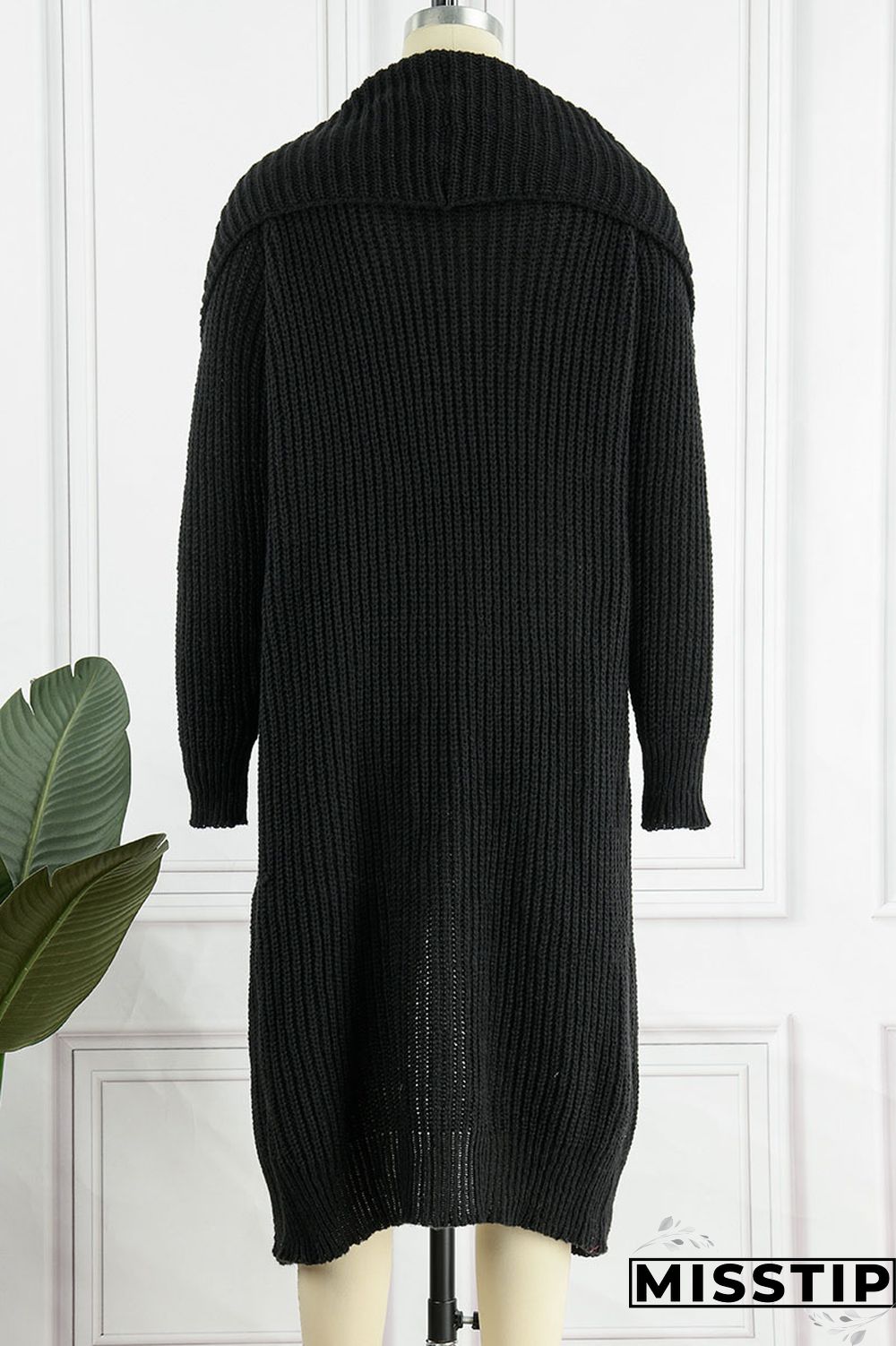 Black Casual Solid Patchwork Cardigan Collar Outerwear