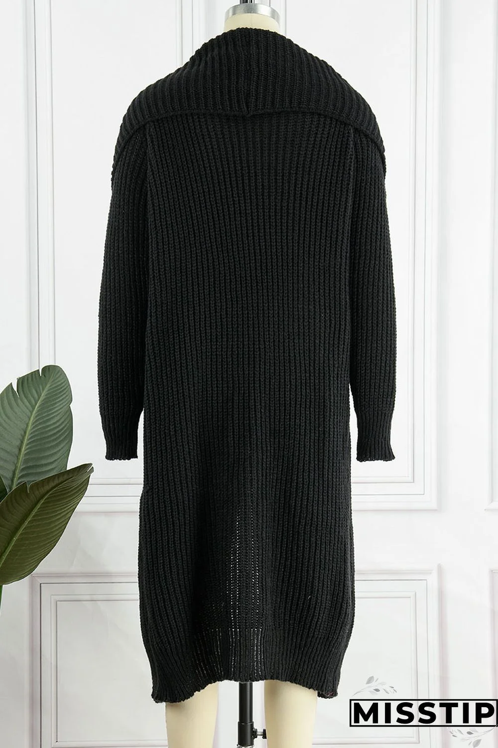 Black Casual Solid Patchwork Cardigan Collar Outerwear